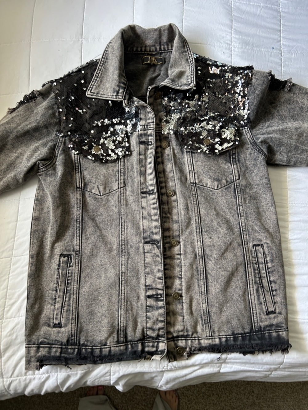 L&B Gray Washed Denim Jacket with Sequin Yoke